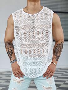 Manfinity RSRT 男士大码鏤空背心上衣 - 白色 - 查看 3