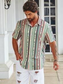 Manfinity RSRT Hombres Camisa con estampado geométrico sin camiseta - Multicolor - Ver 3