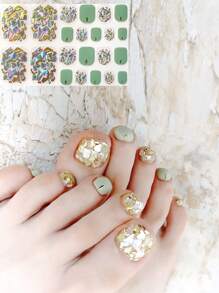 Pegatinas 3D estereoscópicas brillantes de verano con diseño de concha verde falsa para uñas de los pies, adecuadas para viajes, fiestas y manicura - Multicolor - Ver 1