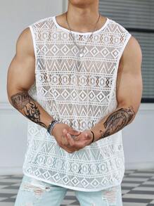 Manfinity RSRT 男士大码鏤空背心上衣 - 白色 - 查看 4