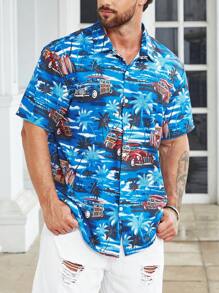 Manfinity RSRT Nam Plus Ô tô/xe hơi & bản in cây cọ Áo sơ mi - Nhiều màu - Xem 3