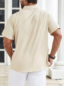 Manfinity Homme Men Plus Size Geo Print Shirt Short Sleeve Button Up Graphic Colorful Khaki Going Out Casual Shirt - Khaki - View 2