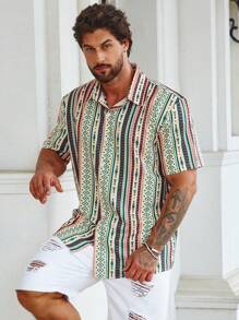 Manfinity RSRT Hombres Camisa con estampado geométrico sin camiseta - Multicolor - Ver 4