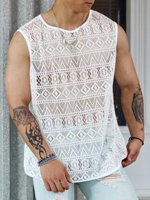 Manfinity RSRT 男士大码鏤空背心上衣 - 白色 - 查看 5