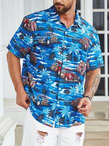 Manfinity RSRT Nam Plus Ô tô/xe hơi & bản in cây cọ Áo sơ mi - Nhiều màu - Xem 4