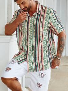 Manfinity RSRT Hombres Camisa con estampado geométrico sin camiseta - Multicolor - Ver 5