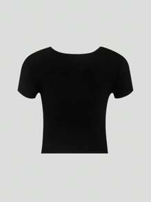 INAWLY Cut Out Tie Neck Crop Tee - Black - View 5