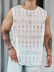 Manfinity RSRT 男士大码鏤空背心上衣 - 白色 - 查看 6