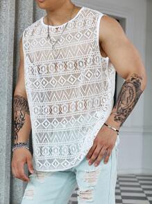 Manfinity RSRT 男士大码鏤空背心上衣 - 白色 - 查看 7