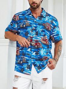 Manfinity RSRT Nam Plus Ô tô/xe hơi & bản in cây cọ Áo sơ mi - Nhiều màu - Xem 7