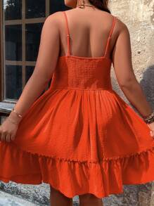 Breezaya Plus Surplice Neck Ruffle Hem Cami Dress - Orange - View 2
