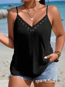 SHEIN VCAY Plus Swiss Dot Contrast Lace Cami Top