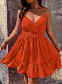 Breezaya Plus Surplice Neck Ruffle Hem Cami Dress - Orange - View 3