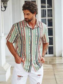 Manfinity RSRT Hombres Camisa con estampado geométrico sin camiseta - Multicolor - Ver 8