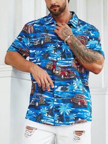 Manfinity RSRT Nam Plus Ô tô/xe hơi & bản in cây cọ Áo sơ mi - Nhiều màu - Xem 8