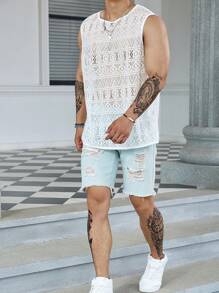 Manfinity RSRT 男士大码鏤空背心上衣 - 白色 - 查看 8