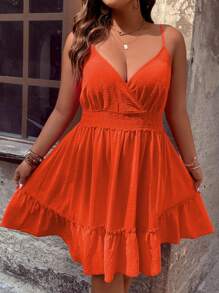 Breezaya Plus Surplice Neck Ruffle Hem Cami Dress - Orange - View 5