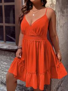 Breezaya Plus Surplice Neck Ruffle Hem Cami Dress - Orange - View 6