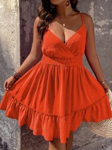 Breezaya Plus Surplice Neck Ruffle Hem Cami Dress - Orange - View 7