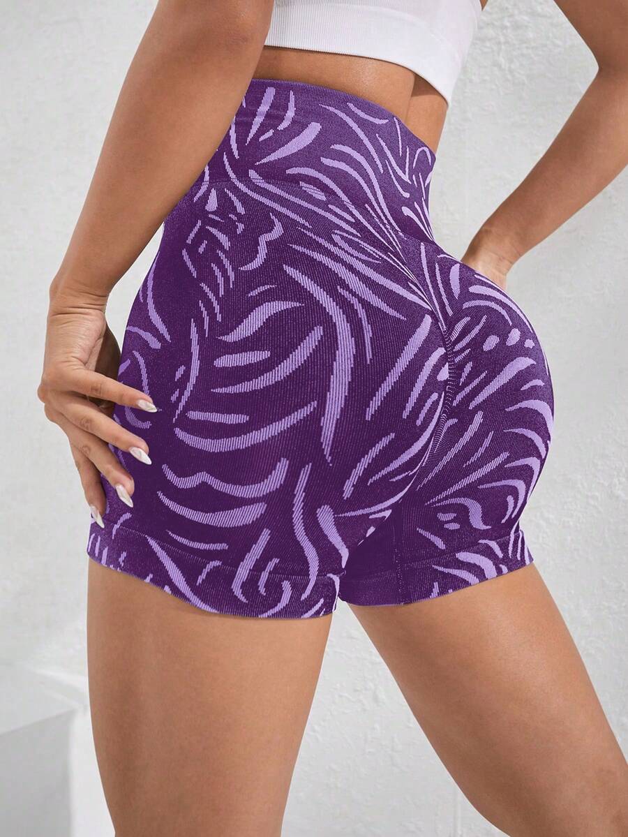 滿版印花寬腰帶運動短褲 - 紫羅蘭色 - 查看 1