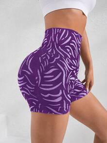 滿版印花寬腰帶運動短褲 - 紫羅蘭色 - 查看 2