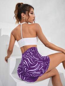 滿版印花寬腰帶運動短褲 - 紫羅蘭色 - 查看 4