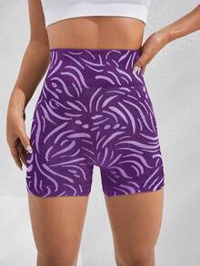 滿版印花寬腰帶運動短褲 - 紫羅蘭色 - 查看 5