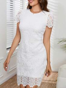 SHEIN Unity Tie Backless Guipure Lace Overlay Dress - White - View 2
