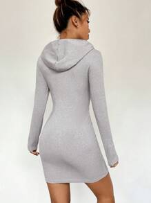 SHEIN Unity 素色抽繩連帽緊身連衣裙 - 淺灰色 - 查看 2
