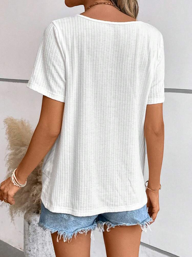 SHEIN LUNE 素色扭結下擺T恤 - 白色 - 查看 2