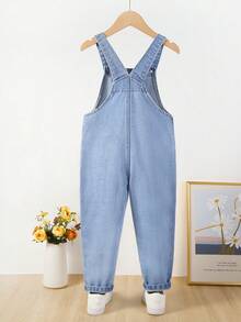 Young Girl Floral Print Denim Overall