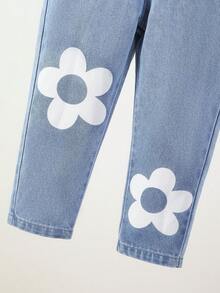 Young Girl Floral Print Denim Overall