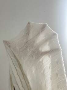 SHEIN Unity Cable Knit Zip Up Crop Hooded Cardigan - White - View 7