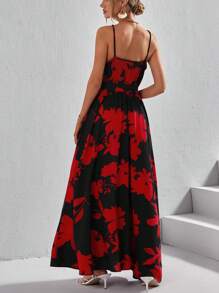 SHEIN VCAY Floral Print Belted Cami Dress - Black - View 2