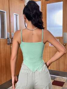 SHEIN Unity 素色不對稱下擺吊帶上衣 - 綠色 - 查看 2