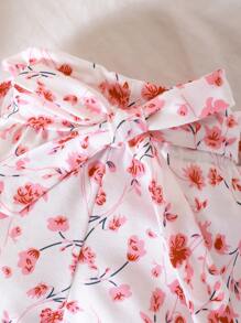 SHEIN 女嬰兔子印花荷葉邊連身背心&短褲＆ 頭巾 - 彩色 - 查看 5