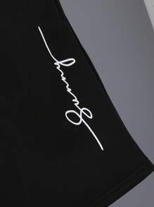 SHEIN 男大童字母圖案織帶拼接T恤和短褲 - 杏色 - 查看 7