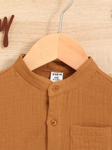 SHEIN Leap Crew Baby Boy Patched Pocket Shirt & Shorts - Rust Brown - View 3