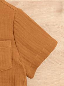 SHEIN Leap Crew Baby Boy Patched Pocket Shirt & Shorts - Rust Brown - View 4