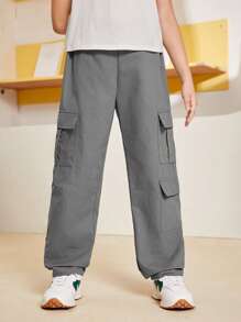 SHEIN Tween Boy 灰色休闲工装裤