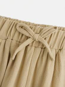 SHEIN Teen Girl Drawstring Waist Wide Leg Trousers - Khaki - View 4