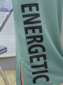 SHEIN Tween Girl Letter Graphic Drop Shoulder Tee Dress - Mint Green - View 3