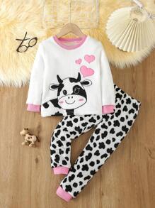 女小童奶牛圖案貼布細節睡衣套裝 - 彩色 - 查看 1