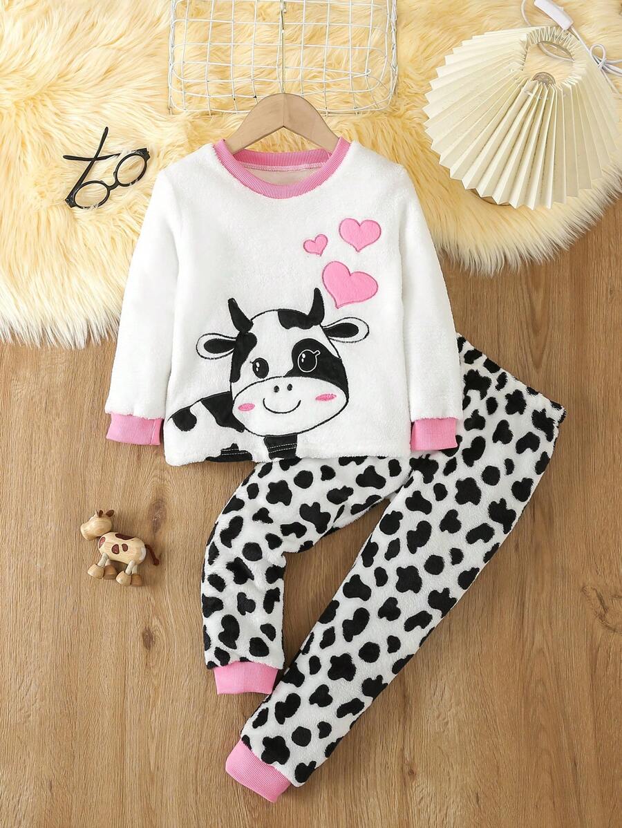 女小童奶牛圖案貼布細節睡衣套裝 - 彩色 - 查看 1