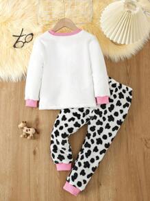 女小童奶牛圖案貼布細節睡衣套裝 - 彩色 - 查看 2