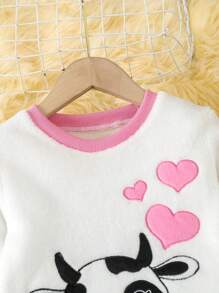 女小童奶牛圖案貼布細節睡衣套裝 - 彩色 - 查看 3