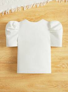 SHEIN Tween Girl Pearls Beaded Detail Puff Sleeve Tee, Filipiniana Terno - White - View 3