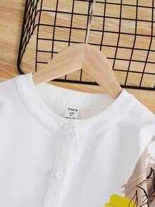 SHEIN 女大童印花前紐扣襯衫和褲子 - 卡其色 - 查看 3