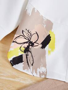 SHEIN 女大童印花前紐扣襯衫和褲子 - 卡其色 - 查看 4