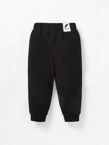 Baby Boy 2pcs Letter Patched Detail Joggers - Dusty Blue - View 5